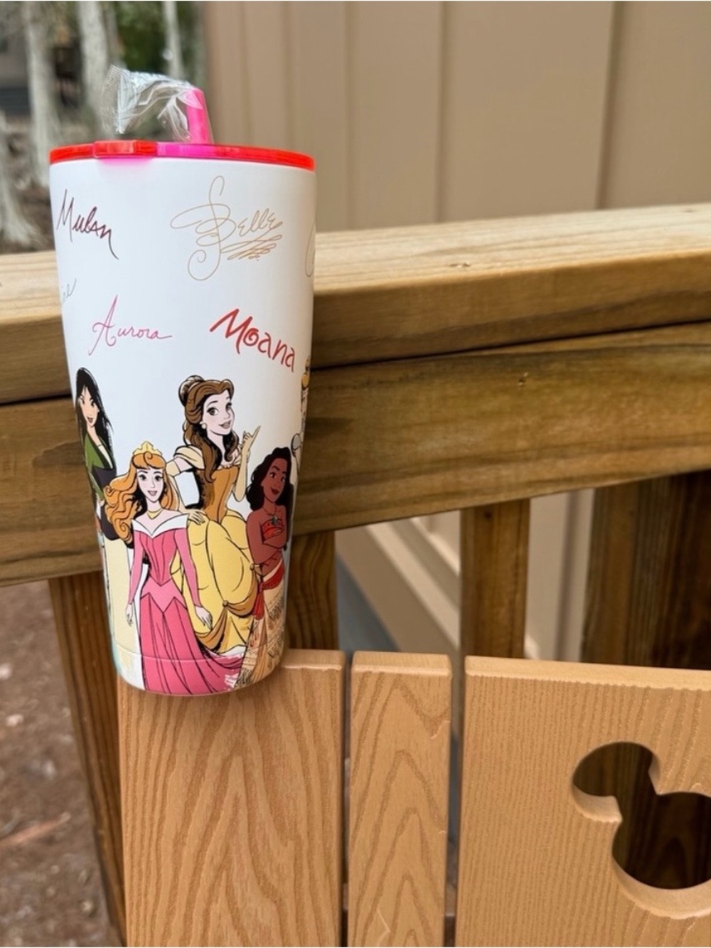 Disney Princess White & Pink Travel Tumbler with Red Lid